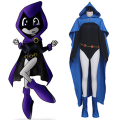 Halloweez Teen Titans Raven Cosplay Costume - Blue Cape & Unitard Superhero Halloween Outfit - Halloweez