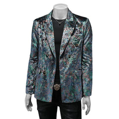 European Style Velvet Casual Blazer Men's Slim Fit Jacket 2024 Spring Autumn Single Breasted Patterned Suit Jacket Cosplay Costume - Halloweez