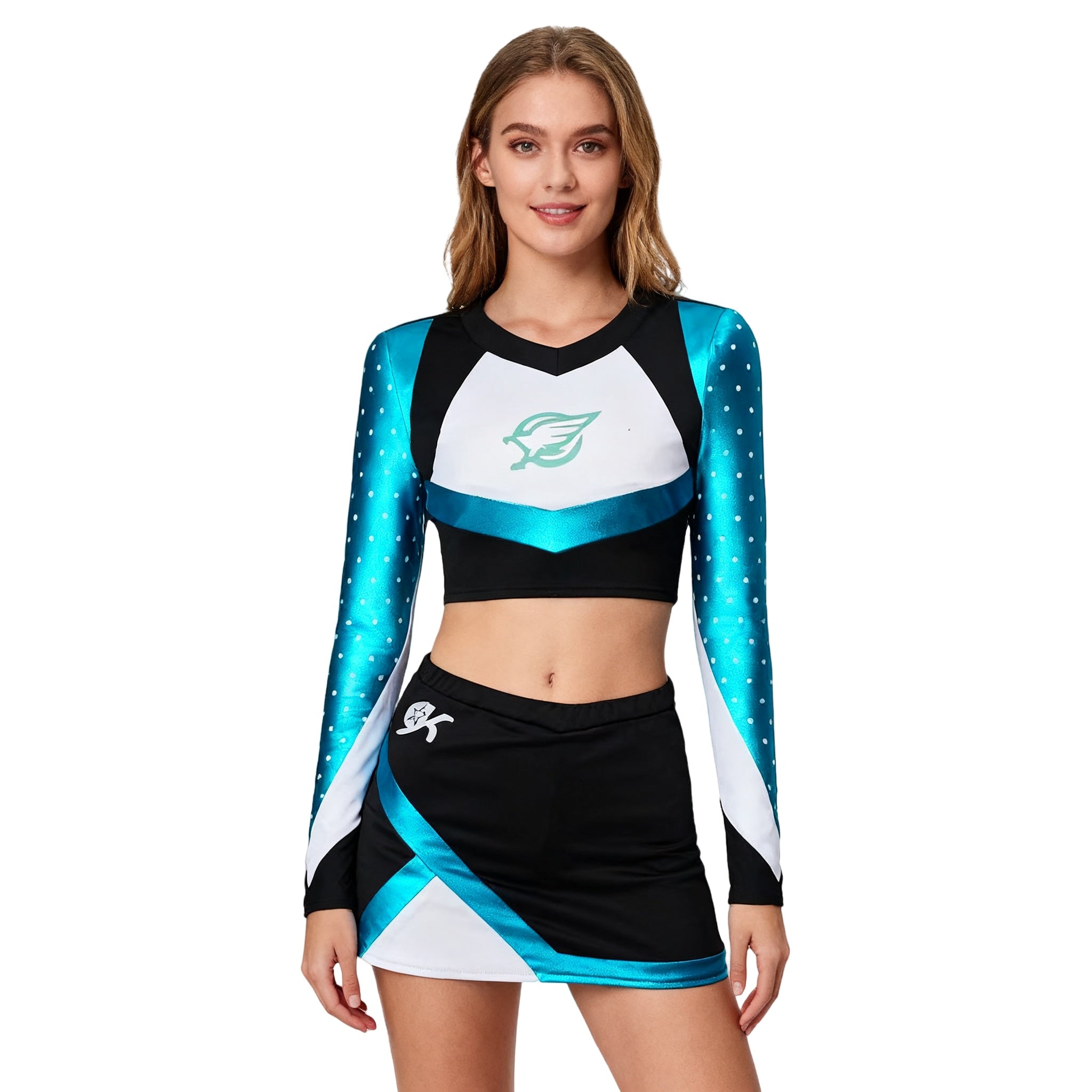 Euphoria Cassie Howard Blue Sequined Cheerleader Uniform Cosplay Outfit - Halloweez