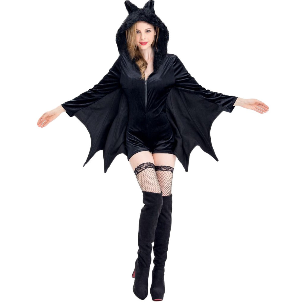 Halloweez Gothic Bat Costume for Adults - Plus Size Halloween Witch Batman Cosplay Party Outfit - Halloweez