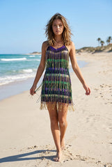 New Latin Dance Performance Dress V-Neck Spaghetti Strap Sequin Tassel Dress Cosplay Costume - Halloweez