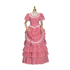 Victorian Red Striped Dress Cosplay Costume – Elegant & Detailed Anime Outfit - Halloweez