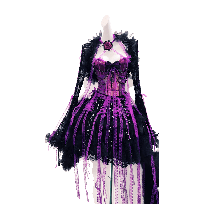 Original Gothic Jumpsuit Vest Elegant Dress Crinoline Puffy Skirt Lolita Black Purple Academy Style Costume - Halloweez