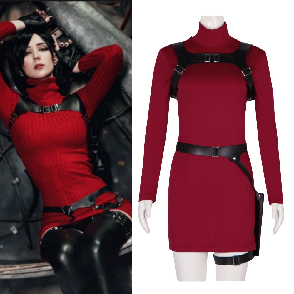 Ada Wong Red Long-Sleeved Dress Cosplay Costume for Resident Evil 4 Remake - Game Character Outfit - Halloweez