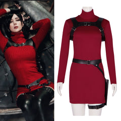 Ada Wong Red Long-Sleeved Dress Cosplay Costume for Resident Evil 4 Remake - Game Character Outfit - Halloweez