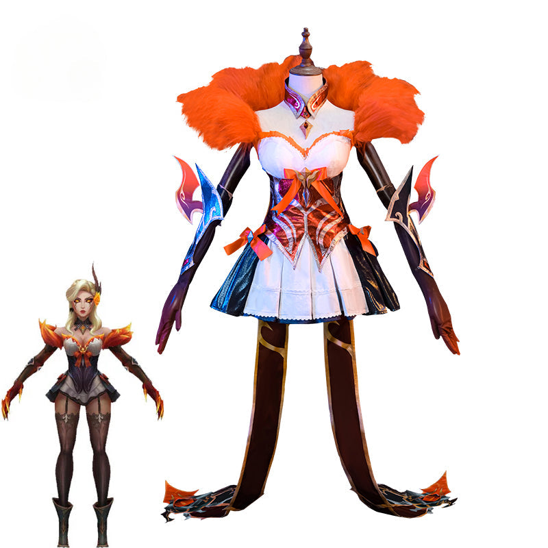 Halloweez High Noon Shadow Evelynn Cosplay Costume - Women's Orange Dress Full Set - Halloweez