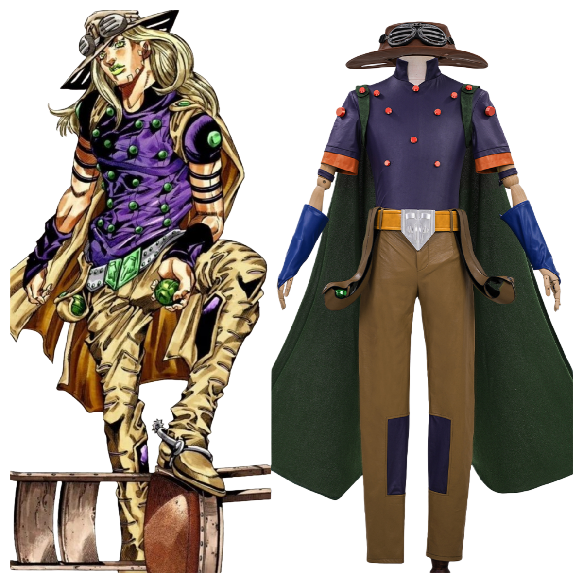 Complete JoJo's Bizarre Adventure Steel Ball Run Gyro Zeppeli Official Cosplay Costume Set - Halloweez