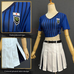 Halloweez Blue Lock Anime Anri Teieri Cosplay Costume Wig with Cheering Squad Skirt Uniform - Halloweez