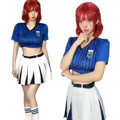 Halloweez Blue Lock Anime Anri Teieri Cosplay Costume Wig with Cheering Squad Skirt Uniform - Halloweez