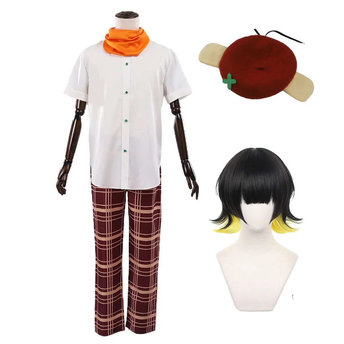Halloweez Blue Lock Anime Bachira Cosplay Costume Set with Wig, Shirt, Pants, Scarf, Hat, and Rose Net - Perfect for Parties - Halloweez
