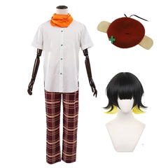 Halloweez Blue Lock Anime Bachira Cosplay Costume Set with Wig, Shirt, Pants, Scarf, Hat, and Rose Net - Perfect for Parties - Halloweez