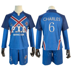 Halloweez Blue Lock Anime Charles Cosplay Costume P.X.G Jersey NO.6 with Embroidery Football Uniform Tops Shorts T-shirt Socks - Halloweez