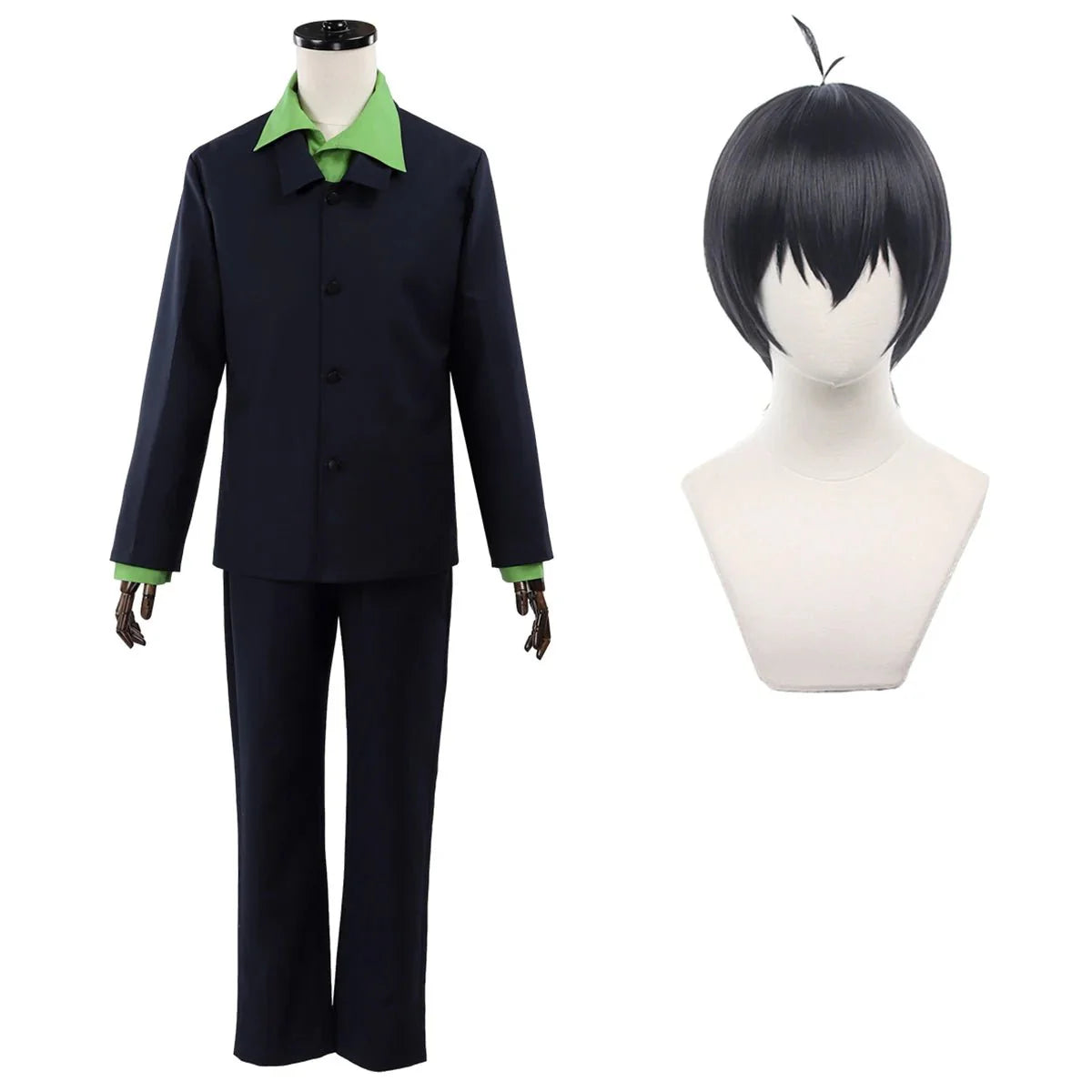 Halloweez Isagi Cosplay Wig - Blue Lock Anime Costume with Green Shirt & Black Suit Pants - Halloweez