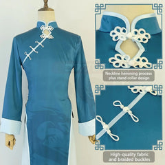 Stylish Blue Lock Kaiser Cosplay Costume with Green Kung Fu Suit and Synthetic Fibers Wig - Halloweez