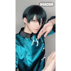 Stylish Rin Itoshi Cosplay Costume from Blue Lock Anime - Halloweez Synthetic Fibers Wig - Halloweez