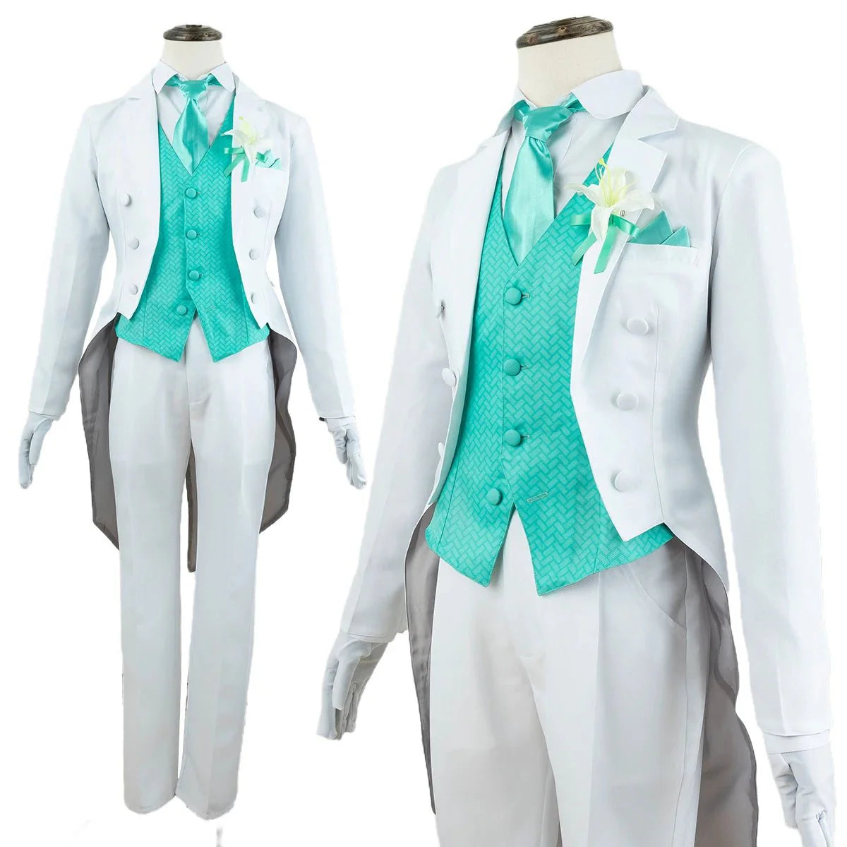 Halloweez Blue Lock Anime Rin Itoshi Cosplay Costume with Tuxedo Suit and Corsage Rose - Halloweez