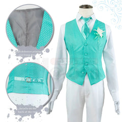Halloweez Blue Lock Anime Rin Itoshi Cosplay Costume with Tuxedo Suit and Corsage Rose - Halloweez