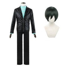 Halloweez Rin Itoshi Cosplay Costume - Blue Lock Anime Faux Leather Jacket & Cotton Strip Shirt - Halloweez