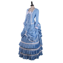 Elegant Blue Victorian Bustle Dress with Lace | Ideal for Cosplay, 19th Century Style & Themed Events - Halloweez