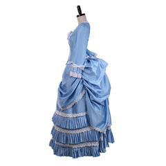 Elegant Blue Victorian Bustle Dress with Lace | Ideal for Cosplay, 19th Century Style & Themed Events - Halloweez