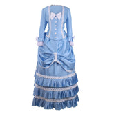 Elegant Blue Victorian Bustle Dress with Lace | Ideal for Cosplay, 19th Century Style & Themed Events - Halloweez