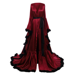 Elegant Halloweez Bridal Boudoir Red Retro Pajamas with Luxurious Feather Edge for Women - Halloweez