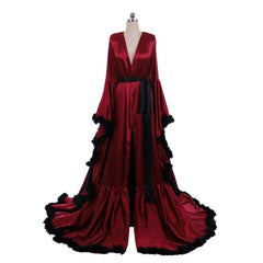 Elegant Halloweez Bridal Boudoir Red Retro Pajamas with Luxurious Feather Edge for Women - Halloweez