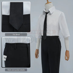 Halloweez Dazai Osamu Cosplay Costume Wig with Black Lining Coat & Elastic Pants - Halloweez