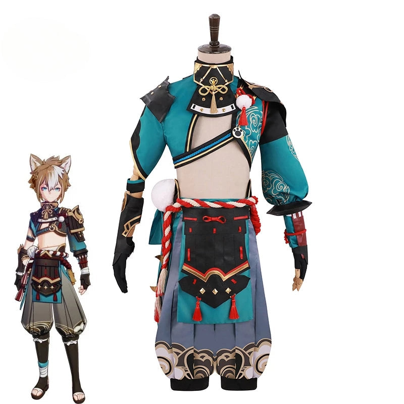 Halloweez Genshin Impact Gorou Cosplay Costume - Men's Combat Uniform Fox Boy Outfit for Halloween - Halloweez