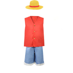One Piece First Generation Luffy Cosplay Costume - Classic Straw Hat Outfit - Halloweez
