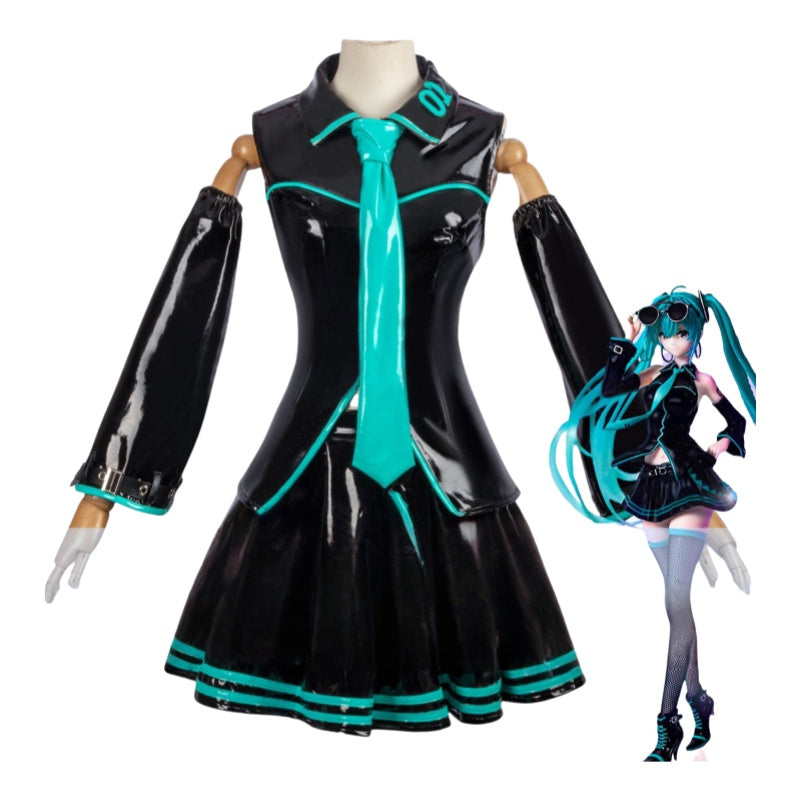 Virtual Idol Anime Cosplay Costume - Stretch Leather Official Outfit for Women - Halloweez