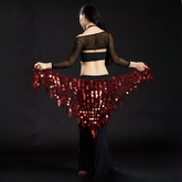 Fishnet Sequin Triangle Belly Dance Hip Scarf, Custom Tassel Waist Belt for Halloween & Stage