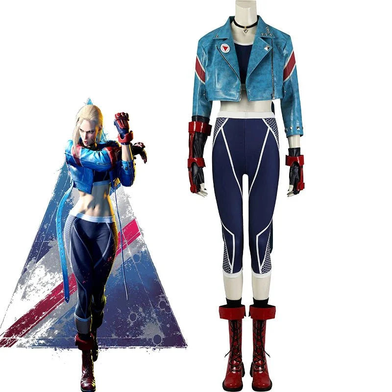 Halloweez Cammy Cosplay Game Costume Women Punk Jacket Crop Top Pants Full Set for Halloween Carnival Party - Halloweez