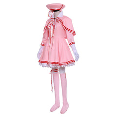 Halloweez Sakura Kinomoto Cosplay Costume - Pink Long Sleeve Dress with Hat, Shawl, Ribbon & Bow - Halloweez