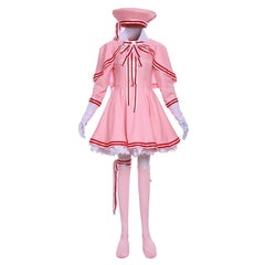 Halloweez Sakura Kinomoto Cosplay Costume - Pink Long Sleeve Dress with Hat, Shawl, Ribbon & Bow - Halloweez