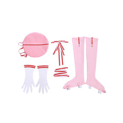 Halloweez Sakura Kinomoto Cosplay Costume - Pink Long Sleeve Dress with Hat, Shawl, Ribbon & Bow - Halloweez