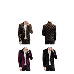 2025 Spring Autumn New Print Blazer Men's Casual Jacket Korean Style Trend Slim Velvet Suit - Halloweez Cosplay Costumes - Halloweez
