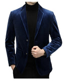 Men's Corduroy Casual Blazer New Trend High-end Single Suit Jacket Autumn Spring Gold Velvet Small Suit - Halloweez