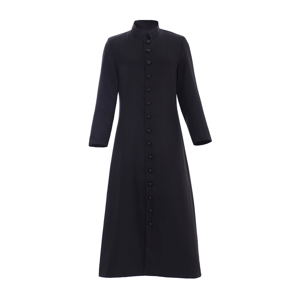Men's Black Halloweez Clergy Robes - Premium Cassock Church Priest Costume with Standing Collar for Liturgical and Cosplay - Halloweez