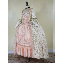 Elegant Renaissance Pink Floral Dress by Halloweez - French Style Robe Medieval Victorian Princess Ball Gown - Halloweez