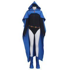 Halloweez Teen Titans Raven Cosplay Costume - Blue Cape & Unitard Superhero Halloween Outfit - Halloweez