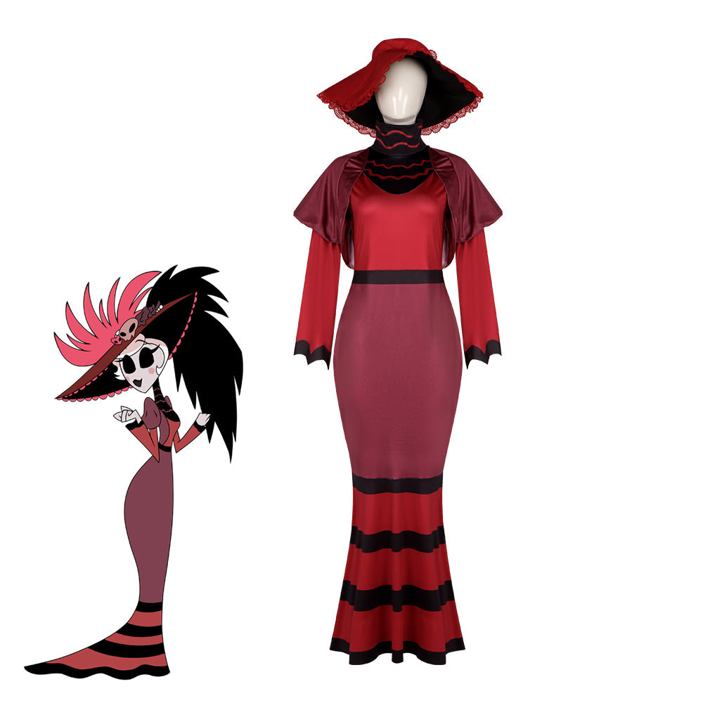 Hell's Hotel Female Demon Lord Rosie Cosplay Costume - Tight Long Dress for Halloween Stage Performance - Halloweez