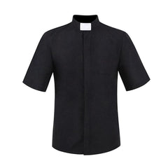 Halloween New Missionary Role Play Shirt Priest Father Cosplay Short Sleeve Black Shirt Spot - Halloweez