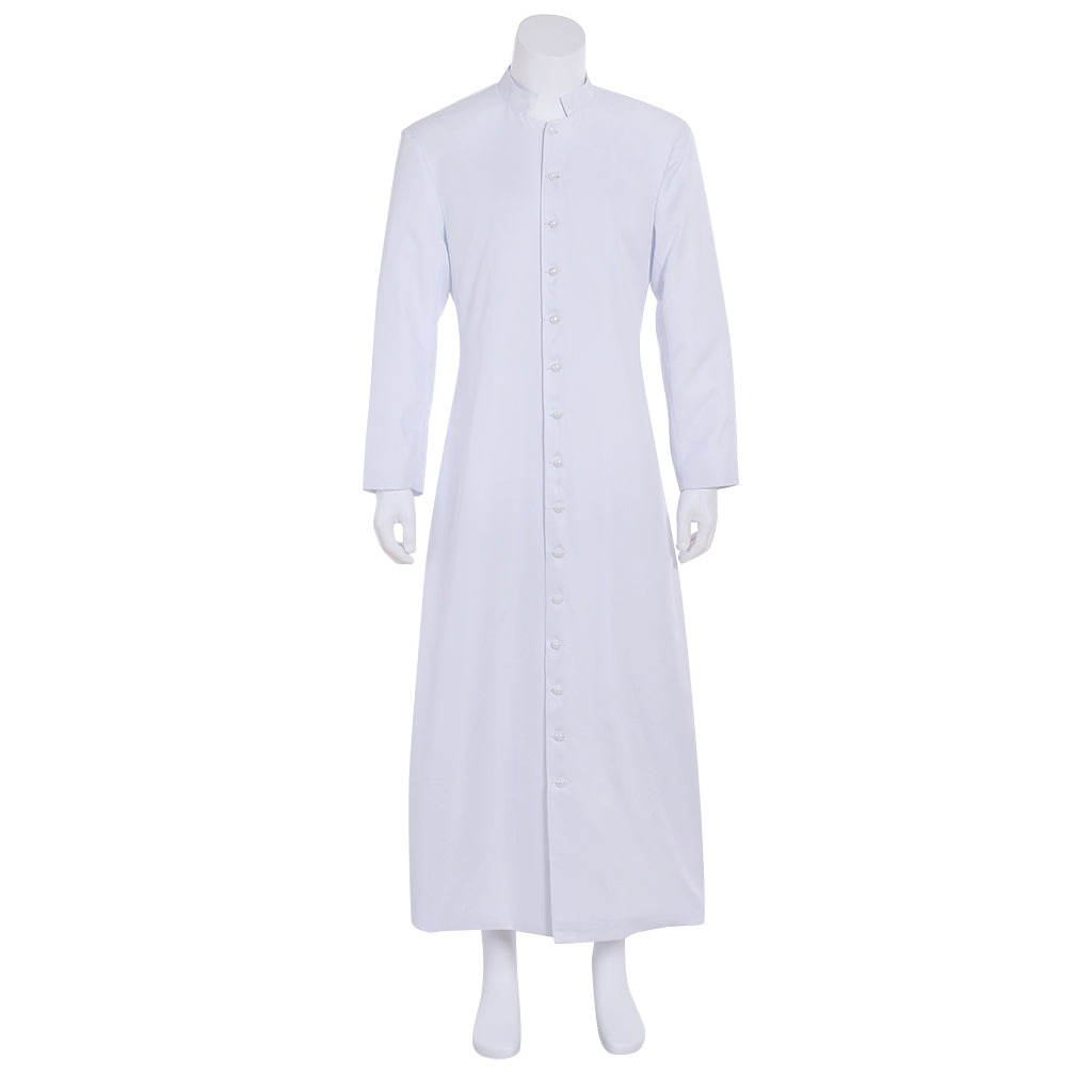 Men's Church Priest Costume - Halloweez White Liturgical Vestments with Standing Collar - Halloweez