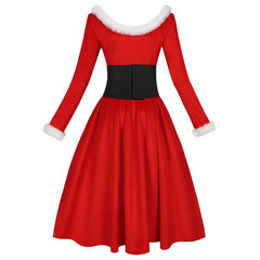 Elegant Halloweez Christmas Cosplay Dress - Festive Red Velvet with White Fur Trim for Holiday Events - Halloweez