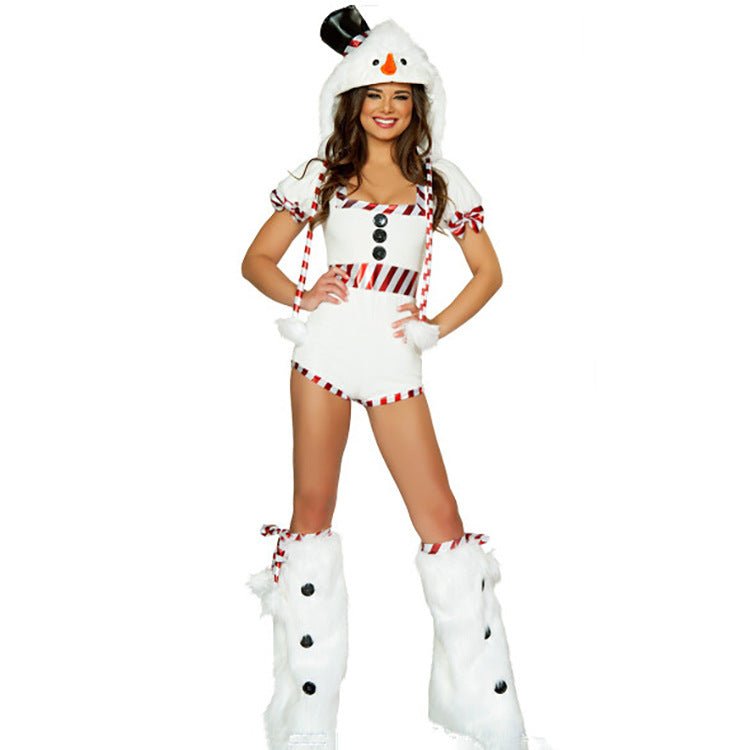 Halloweez Christmas Snowman Costume, Festive Snowman Onesie with Foot Cover, Sexy Christmas Outfit - Halloweez