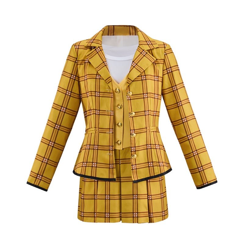 Halloweez Clueless Cher Costume for Women - Retro 90s Yellow Plaid Jacket & Skirt Set - Halloweez