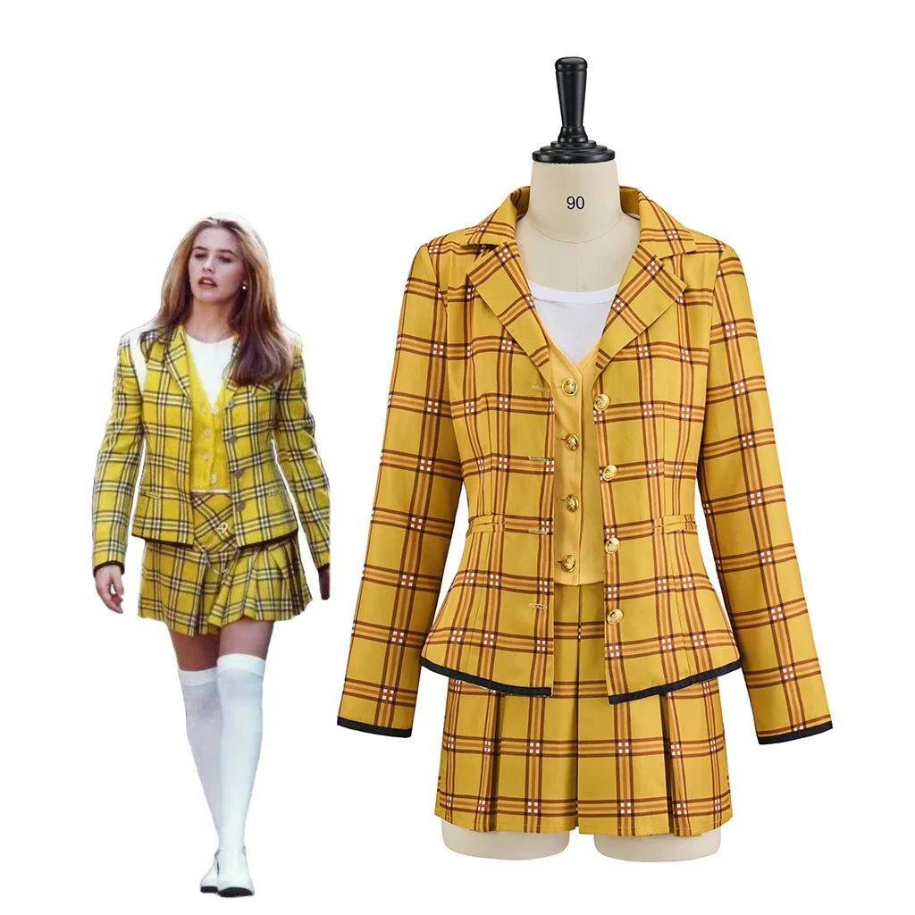 Stylish Cher Horowitz Cosplay Costume - Yellow Plaid School Uniform Set by Halloweez - Halloweez
