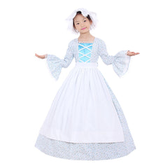 Halloweez Colonial Girls Cosplay Costume | Victorian Era Inspired Dress with Hat & Floral Print for Kids - Halloweez
