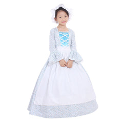 Halloweez Colonial Girls Cosplay Costume | Victorian Era Inspired Dress with Hat & Floral Print for Kids - Halloweez